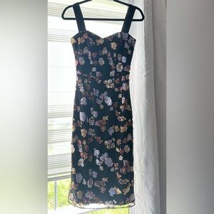 Dress the Population Black Purple Gold Bodycon Midi Dress